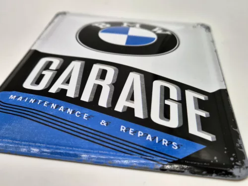Placă metalică retro garaj BMW (10x14cm)