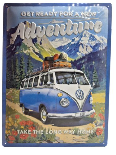 Volkswagen VW T1 Transporter – Get ready for a new Adventure – plăcuță metalică (30x40cm)