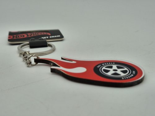 Hot Wheels – breloc cu jantă cu flacără roșie