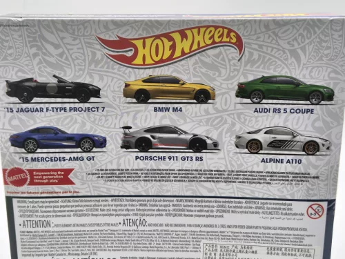 Set de 6 mașini Hot Wheels - Jaguar F-Type Project 7 / BMW M4 / Audi RS 5 Coupe / Mercedes AMG GT / Porsche 911 GT3 RS / Alpine A110 - Hotwheels - 1:64