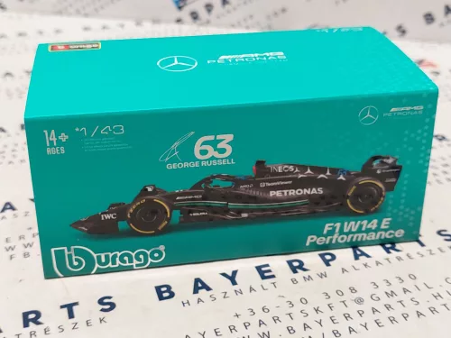 Echipa Mercedes-AMG Petronas W14 F1 #63 (2023) - George Russel - CU PILOT - BBurago - 1:43 - cu mică defecțiune