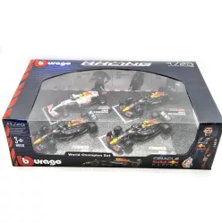   Set Red Bull F1 - 2023 RB19 Max Verstappen - 2023 RB19 Sergio Perez (Miami) - 2022 RB18 Max Verstappen - 2021 RB16B Max Verstappen (Turkish GP) - Bburago -1:43