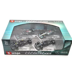   Set Mercedes GP F1 - 2023 W14 Lewis Hamilton - 2023 W14 George Russell - 2022 W13 Lewis Hamilton - 2021 W12 Lewis Hamilton - Bburago - 1:43