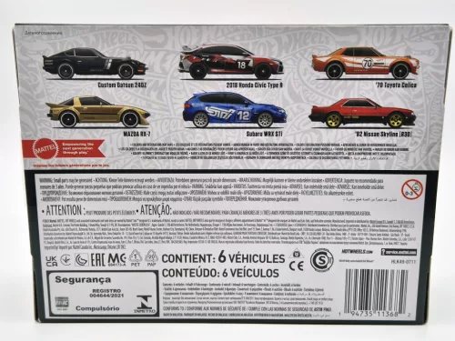 Hot Wheels Temă Japonia - set de 6 bucăți în cutie de cadou - Custom Datsun 240Z - 2018 Honda Civic Type R - 1970 Toyota Celica - Mazda RX-7 - Subaru WRX STi0 - 1982 Nissan Skyline R30 - Hot Wheels - 1:64