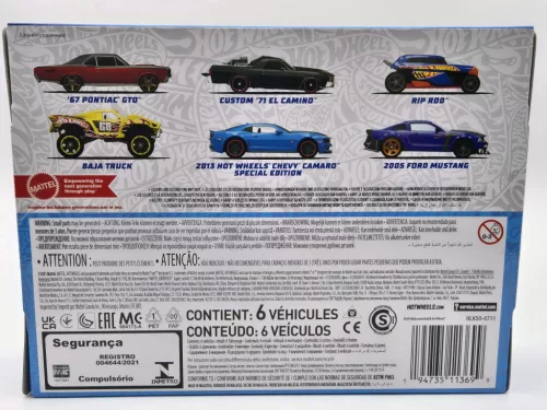 Hot Wheels Legends Theme - set de 6 bucăți în cutie de colecție - Custom 1971 El Camino - 1967 Pontiac GTO - 2005 Ford Mustang - Baja Truck - Rip Rod - 2013 Chevrolet Camaro Special Editions - Hot Wheels - 1:64