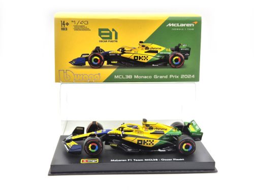 McLaren MCL38 F1 #81 (2024) - GP Monaco (30 de ani de la Senna) - Oscar Piastri - CU PILOT - Bburago - 1:43