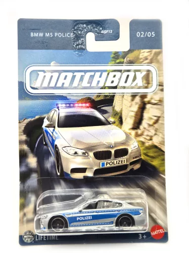BMW F10 M5 Poliție - 02/05 - card lung - Matchbox - 1:64