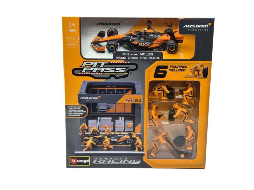 McLaren Pit Stop - dioramă box - MCL38 F1 #4 (2024) - Lando Norris - cu mecanici - Bburago - 1:43