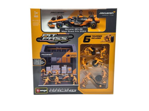 McLaren Pit Stop - dioramă box - MCL38 F1 #81 (2024) - Oscar Piastri - cu mecanici - Bburago - 1:43