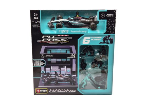 Mercedes Pit Stop - dioramă box - W14 EQ Performance F1 #44 (2023) - Lewis Hamilton - cu mecanici - Bburago - 1:43