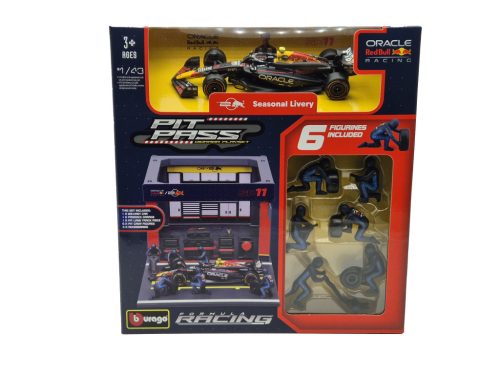 Red Bull Pit-Stop dioramă - RB20 F1 #11 (2023) - Sergio Pérez - cu mecanici - Bburago - 1:43