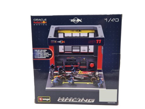 Red Bull Pit-Stop dioramă - RB20 F1 #11 (2023) - Sergio Pérez - cu mecanici - Bburago - 1:43