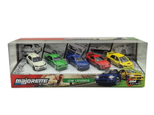 JDM Legends - set 5 piese - Honda Civic Type R (EK9) - Nissan Cefiro (A31) - Nissan Skyline GT-R (R34) - Toyota Supra JZA80 - Mitsubishi Lancer Evolution IX - Majorette - 1:64 model set