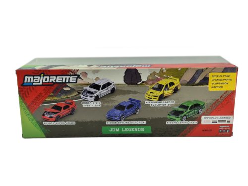 JDM Legends - set 5 piese - Honda Civic Type R (EK9) - Nissan Cefiro (A31) - Nissan Skyline GT-R (R34) - Toyota Supra JZA80 - Mitsubishi Lancer Evolution IX - Majorette - 1:64 model set